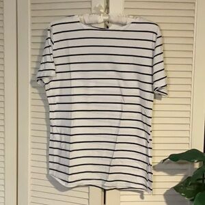 White and Black Striped Cotton/elastic blend Women's Top